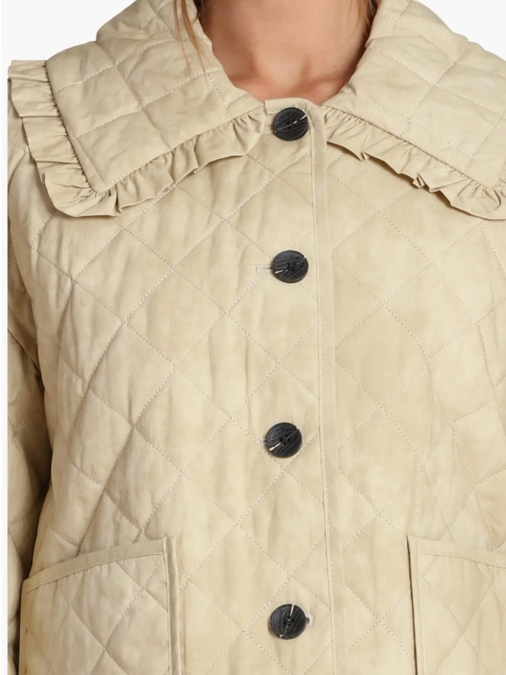 Avec Les Filles Quilted Ruffle-Collar Jacket in Light Cream - Picture 3 of 9